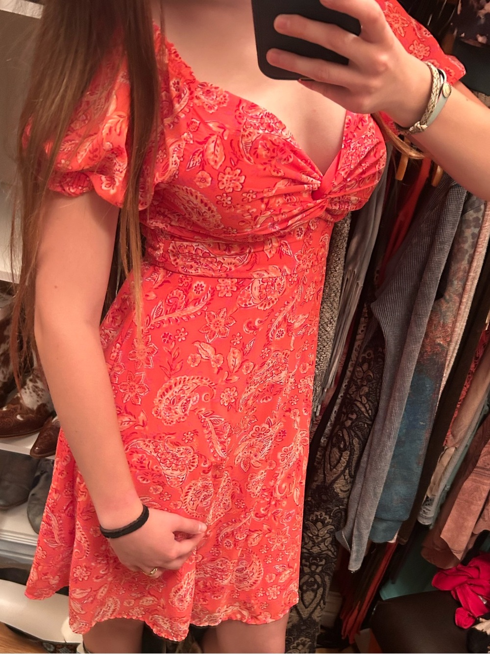 Sincerely Jules Coral Paisley Twist-Front Mini Dress - Picture 1 of 6